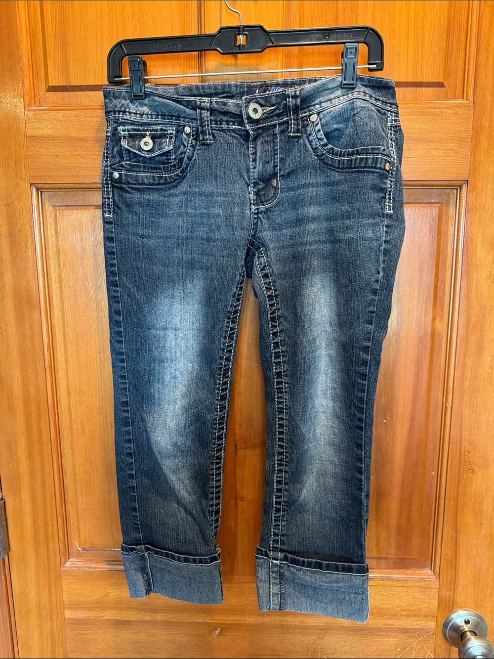 Angels Jeans Juniors Size 9 Dark Wash Bling Sequins Embroidered Pockets Y2K